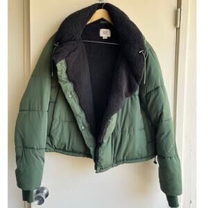 BDG Marlow Puffer Fleece Basic Staple Classic Jacket Coat Green Black Sz XL $119